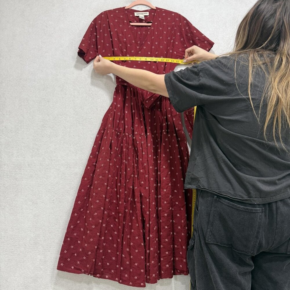 Caron Callahan Dress Womens Small Red Embroidered Wrap Short Sleeve Maxi Boho - Picture 5 of 7